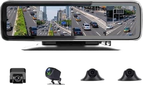 MANYCAST 360 Degree Dash Camera for Car with Night Vision | Full HD | 12" Touch Screen | Parking Assistance, G-Sensor and Loop Recording | 4 Cameras (Left, Right, Front and Rear) Dashboard Dashcam