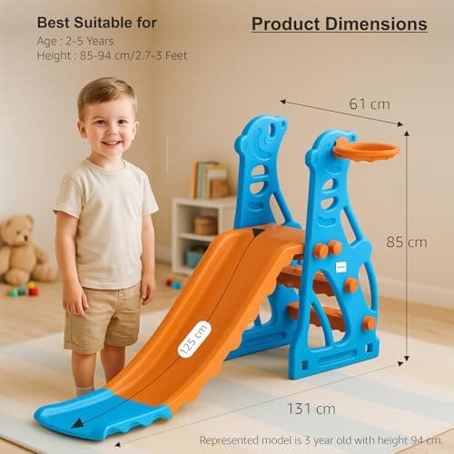 Amazon Brand - Solimo Garden Penguin Slide with Basketball for Indoor & Outdoor Use | for Kids 2-4 Years Old | Safe & Fun | Ideal for Boys & Girls | Toy for Kids | Easy Assembly, Multicolor 2