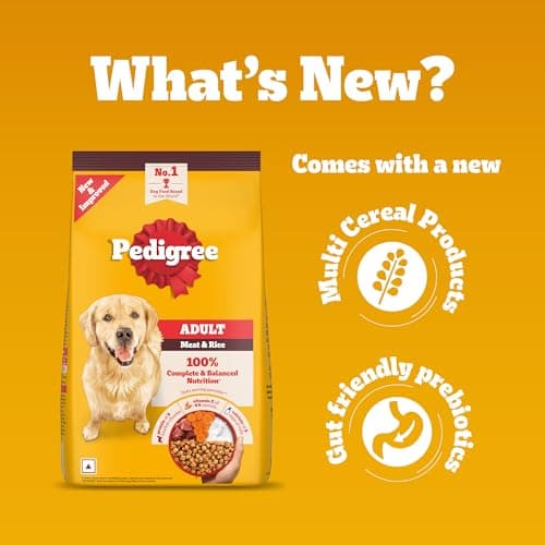 Pedigree Adult Dry Dog Food, Meat & Rice, 3 kg, Contains 37 Essential Nutrients, 100% Complete & Balanced Food for Adult Dogs 3