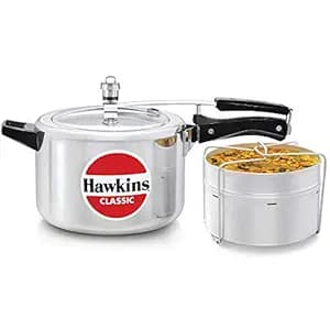 Hawkins Classic 5 Litre Pressure Cooker | Straight Body | Gas Compatible | Ideal for 5–7 persons | with Separator Set | ISI Certified | 5 Year Guarantee | Silver (CL51)
