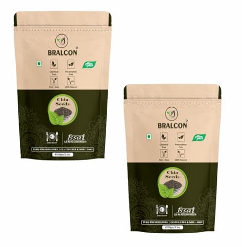 BRALCON Raw Unroasted Pure & Natural Chia Seeds - 200gm (Pack of 2) | Chia Seeds for Eating with Omega 3 and Rich in Fiber, Calcium & Protein | Healthy Superfood