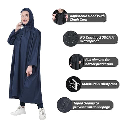 RareWeaves Unisex Waterproof, Reuasable, Lightweight Navy Blue Rain Poncho 2