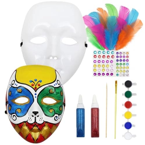 Asian Hobby Crafts Party Mask Painting Kit with White mask & Paints, Perfect DIY Art Activity for Kids & Adults, Birthdays, School Projects, Return Gifts, Party Favors & Creative mask Decorating Fun.