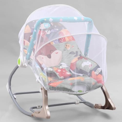 Play Nation Premium Newborn To Toddler Portable Baby Rocker Cum Bouncer With Mosquito Net, Adjustable Backrest Recline Rocker | 3 Point Safety Harness| Baby Rocker For 0 To 2 Years(Grey) 2