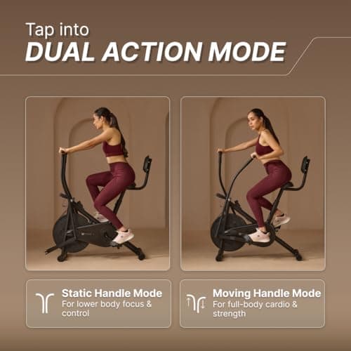 Fitkit Dual Action 2-in-1 Air Bike | Moving & Fixed Handles Exercise Cycle | Adjustable Seat & Anti-Slip Pedals | Direct Resistance | 120 kg Max Weight | 1 Year Warranty Home Use Exercise Bike 2