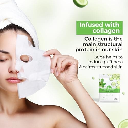 VCare Face Mask Sheets For Glowing Skin, Aloe Vera And Cucumber |Facial Skin Care Product For Women And Men For Smooth, Beauty Mask For All Skin Type, 3 Count 4