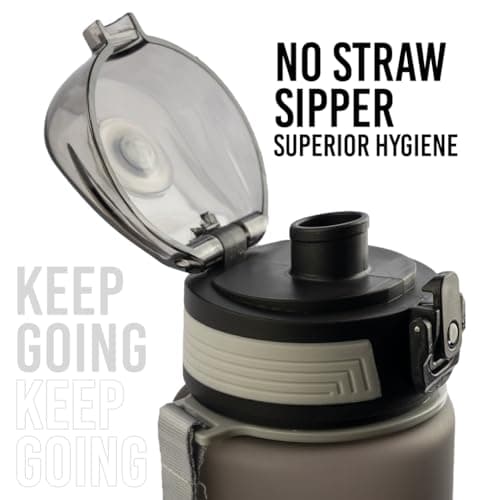 XRT65 1 Litre Gym Water Bottle with Sipper Lid | Leakproof Sports Bottle with Clear Litre Markings | Strong Lightweight Bottle for Fitness, Training, Hiking & Daily Use (Black) 5