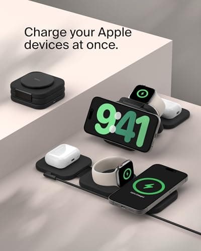 Belkin Magsafe Charger Compatible 3-in-1 Magnetic Charging Travel Pad 15W-Boostcharge Pro Foldable Qi2-Certified Wireless Charger, for iPhone 16 Series,Apple Watch,Airpods,Black 2