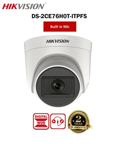 HIKVISION 5 MP Indoor Dome CCTV Camera with inbuilt Audio Mic DS-2CE76H0T-ITPFS White Wired, 1080P 3
