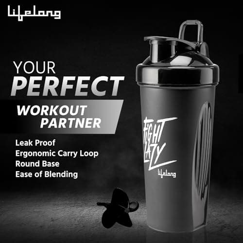 Lifelong Protein Shaker|100% Leakproof Stylish Protein Shaker Bottle|Sipper Bottle|Gym Bottle for Protein- 700ml (LLSHB04, Black) |Plastic 3