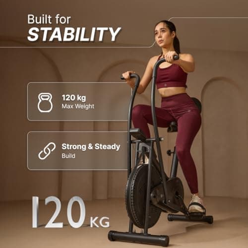 Fitkit Dual Action 2-in-1 Air Bike | Moving & Fixed Handles Exercise Cycle | Adjustable Seat & Anti-Slip Pedals | Direct Resistance | 120 kg Max Weight | 1 Year Warranty Home Use Exercise Bike 3