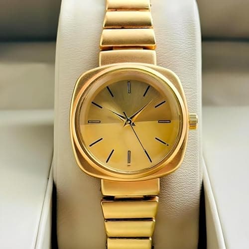 styledose watch's Unique Design Elements (Round face in Square Frame, 5 Color Eddy dials & Belt) Steel Chain Strap Stylish Girls Ladies Fashion Wrist Watches Analog Watch for Women (Gold) 4