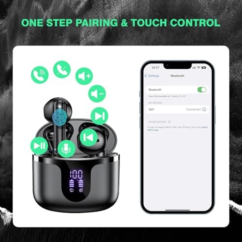 TAGRY Wireless Earbuds Bluetooth 5.3 LED Display with ENC Mic,40H Playtime Bluetooth Ear Phones in Ear Deep Bass Stereo Sound,Mini Ear Buds IP6 Waterproof,Touch Control for Work Sport 5