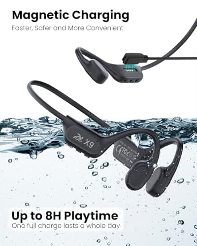 QMHL Swimming Headphones - Bone Conduction Bluetooth 6.0 Open Ear Sports Headset, IP68 Waterproof Built-in MP3 Player 32G Memory, for Running, Cycling (Black) 5