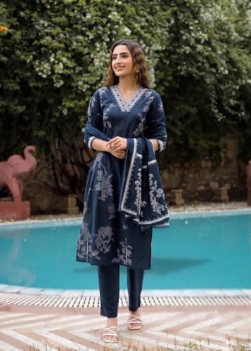 FABNEX Kurta Set for Women | Stylish Cotton Printed Kurti Pant Set | Indo-Western Casual & Festive Co-ord Set for Women (K-233-Teal-M) 3