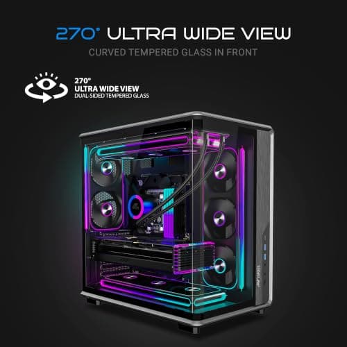 Ant Esports Crystal X8 Arc Mid Tower Gaming Cabinet | Panoramic 270° Tempered Glass, Supports BTF Back-Connect ATX Motherboards, Pre-Installed 8X 120mm ARGB Fans, 360mm AIO Support | Black 2