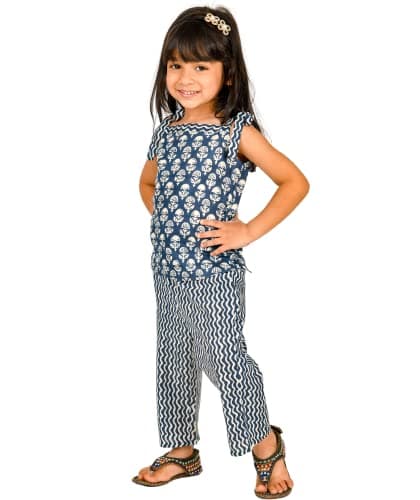 Tiny Bunnies Baby Girls' Clothes Cotton Top Pant Set 3-4 Years White Blue Kids Birthday Party Dresses Children Stylish Summer Wear Shoulder Tie Outfit 2