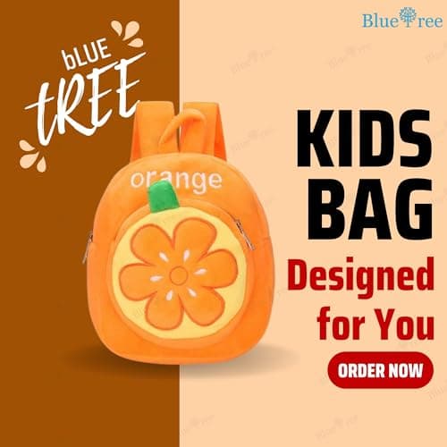 blue tree School Bag for Cute kids for (1-5 Years), Preschool Soft Plush Orange Bag for toddlers, Travel Animal Cartoon Backpack for Boys and Girls 2