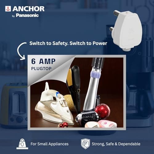 Anchor by Panasonic Super Plug Top 16A, 3 Pin, ISI Certified, Sleek White Finish, Ideal for ACs, Geysers, Washing Machines – Pack of 1 2
