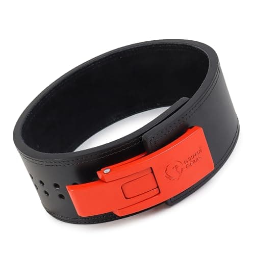 Griffin Gears® 10mm Lever Belt – Black Leather Weightlifting Belt with Red Buckle – Powerlifting Gym Belt for Men & Women – Heavy-Duty - Men & Women (Black Belt Red Buckle, M)