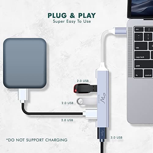 Wayona Type C USB Hub 4 Ports (1 USB 3.0 & 3 USB 2.0 Ports) Compatible for Data Transfer, Laptops, Pc, MacBook and Smartphones with Type C Port (Grey) 4