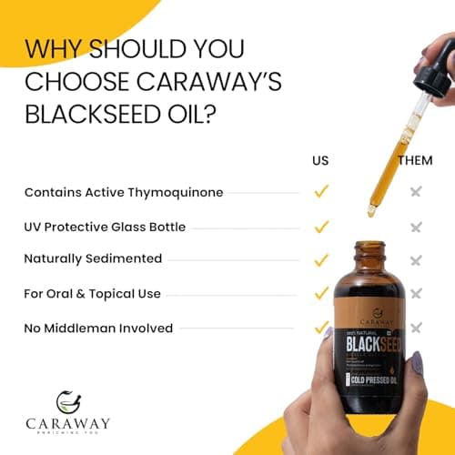 CARAWAY Black Seed Oil Edible - Kalonji Oil - 4 oz / 118 ml | Contains Active Thymoquinone for Immunity Boost and Hair Growth | One Time Cold Pressed | For Oral and Topical Use | Glass Bottle | FSSAI  4