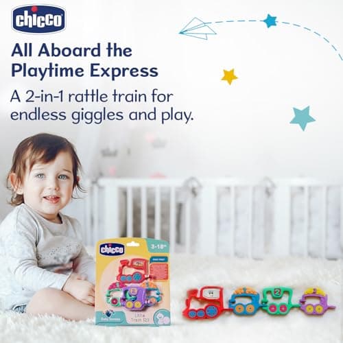Chicco 123 Train | Rattle for 3 to 18 months|Easy-Grip Baby Toy with Soft Teething Paws & Rattling Sound| Soothes Gums & Stimulates Senses | Paint-free 2