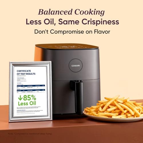COSORI Air Fryer 5 QT (4.7 Litre) Black, 1500W Fast Cooking 9 Preset Menu, 30 Recipes Cookbook, Grill, Broil, Roast, Toast, Bake, Reheat, Defrost, Digital Touch Panel (CAF-L501) 6