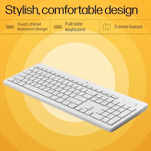 HP 230 Wireless Keyboard and Mouse Combo, 2.4GHz USB dongle, 1600 dpi, Windows PC Compatible, Full-Size Keyboard with Numeric pad, 12 Function Keys, 1-Year Warranty, 0.56 kg, White, 3L1F0AA 6