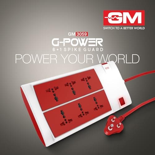 GM 3059 Power Strip | 6 Universal Sockets + Master Switch | 2m Heavy-Duty Cord | Surge Protector | Child Safety Shutters | LED Indicator | Extension Board for Home & Office 3