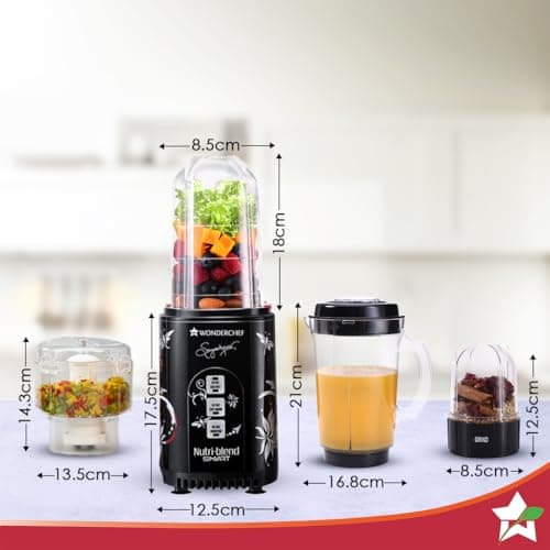Wonderchef Nutri Blend Smart CKM Automatic Mixer Grinder with Dual Pulse Function|22000 RPM|100% Full Copper Motor|4 Unbreakable Jars|500 W|2 Years Warranty|Recipe book by Chef Sanjeev Kapoor| Black 3