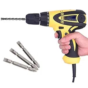 Torque Adjustment System Electric Screw Driver Cum 10mm Drill Machine Screwdriver Drill Collated Screw Gun Corded With PH2(+/-) 3pcs Bit KM-103-(10 mm/350W/750 Rpm/Multicolor/Plastic)