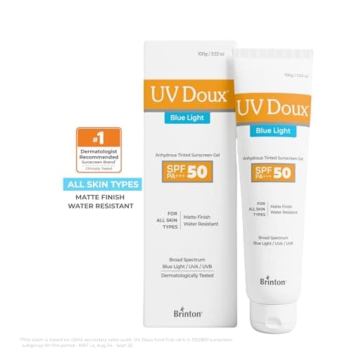 UV Doux Blue Light Tinted Sunscreen Gel SPF 50 PA+++ | India’s No.1 Dermatologist Recommended Brand | UVA/UVB & Blue Light Protection, Benzene Free| Matte Finish | Oily & Acne-Prone Skin | 100 g 3