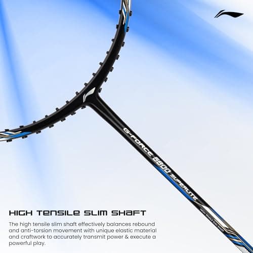 Li-Ning G-Force 5800 Superlite Strung Badminton Racquet with Free Head Cover| 78 Grams (Black/Blue) 3