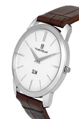 TIMEWEAR Analog Slim Two Hands Brown Leather Strap Watch for Men 4