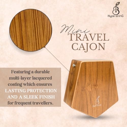 Hype String Mini Travel (Double-Sided) Cajon || Made of Solid Teak Wood With Cover Bag and Strap 2