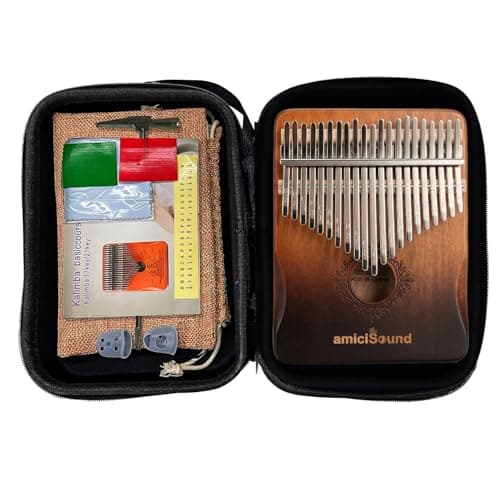 amiciSound Thumb Piano 21 Keys Musical Instrument Kalimba with Engraved Notes and Tuning Hammer and Protective Carry Bag