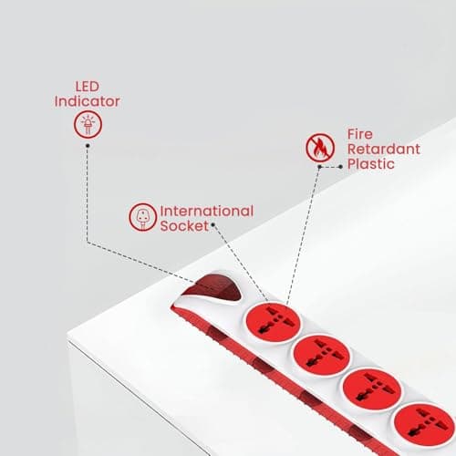 EMBOX Extension Board with Switches 1500 W, 4 Universal Sockets Individual Switch 6 amp Spike Guard LED Indicator and Safety Shutter Cord 2 Meter 3