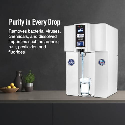 KENT Sapphire RO Water Purifier|RO+UF+Inline UV+Alkaline+TDS Control+UV LED in Tank | Fully Automatic On & OFF Operation|.0001 Micron RO Membrane|20 LPH| 8L| Ideal For Borewell/Tanker/Municipal Water 5