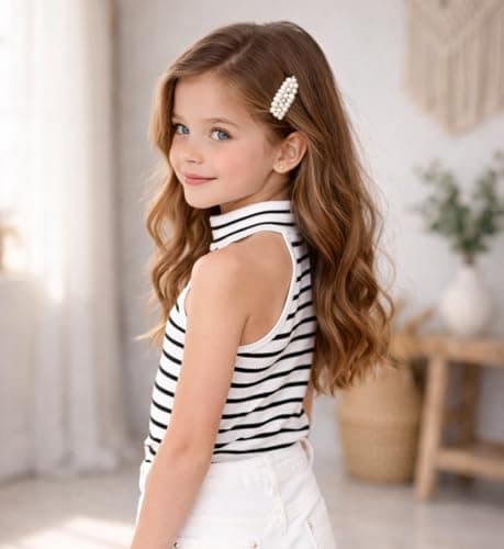 Ninas Baby Girls Solid Cotton Blend Dress Style T Shirt Top (8-9 Years, Black&White) 3
