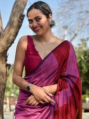 BEAUTY SAREE Women Cotton Saree With Blouse Piece., Multicolor 5.5 Meter With Running Blouse (PINK-BROWN) 4