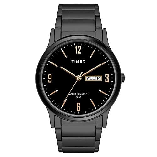 TIMEX Classics Analog Watch for Man with Black Round Dial & Black Stainless Steel Bracelet Band Water Resistant Men's Wrist Watches - TW000R438