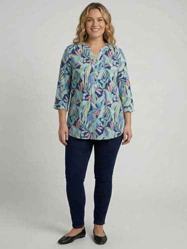 9 Impression Women's Blue & Green Rayon Printed Oversized Mandarin Collar Plus Size Top (7XL) 5