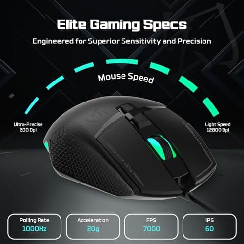 EvoFox Phantom 2 Programmable Gaming Mouse, 8 Programmable Buttons | High Performance 1000Hz Polling Rate | Ultra-Responsive 7000 FPS | 12800 DPI | RGB Lights with Music sync Mode, Windows Software 2