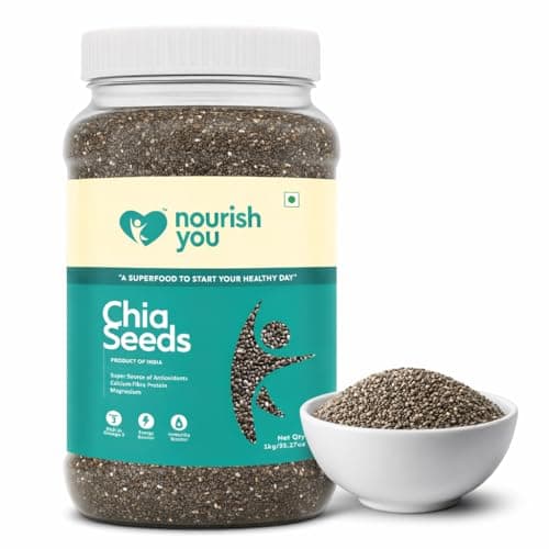 Nourish You Raw & Whole Chia Seeds 1kg Jar | Dirt & Stone free | Gluten Free | Source of Calcium, Protein , Dietary Fibre & Antioxidant | Rich with Omega 3 & Zinc | Premium superfoods | Supports Weigh