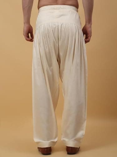 KRAFT INDIA Men's Silk Blend Beige Elastic Waistband Patiala Salwar For Kurta, Size- X-Large 2