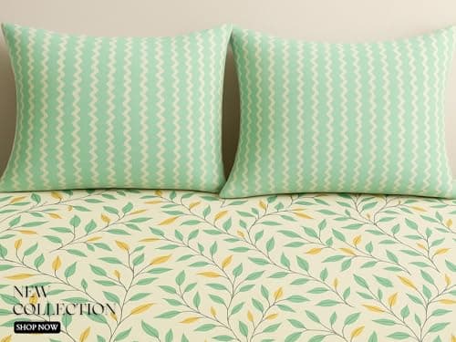 BSB HOME 100% Cotton Feel Bedsheets 200 to 220 tc for Double Bed King Size (90x100 Inch) with 2 Contras Pillow Covers | Soft & Breathable | Wrinkle-Free | Premium Printed Design - Pastle Green 5
