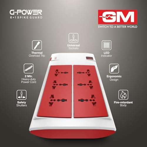 GM 3059 Power Strip | 6 Universal Sockets + Master Switch | 2m Heavy-Duty Cord | Surge Protector | Child Safety Shutters | LED Indicator | Extension Board for Home & Office 4