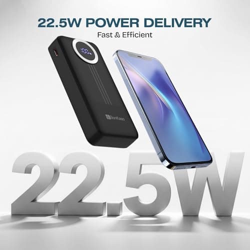 BonKaso 10000mAh Power Bank 22.5W PD Fast Charging with Built-in 2-in-1 Type C & Lightning Cable, Digital Display, Dual USB Output, Compact Portable Charger for Android, iPhone, Tablets – Black 4