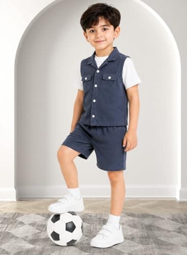 3BROS Kids Cotton Shirt Shorts Set for Boys Kids Clothing/Boys Clothing Set (Party/Festive) Wear (Navy Blue, 7-8 Years) 3